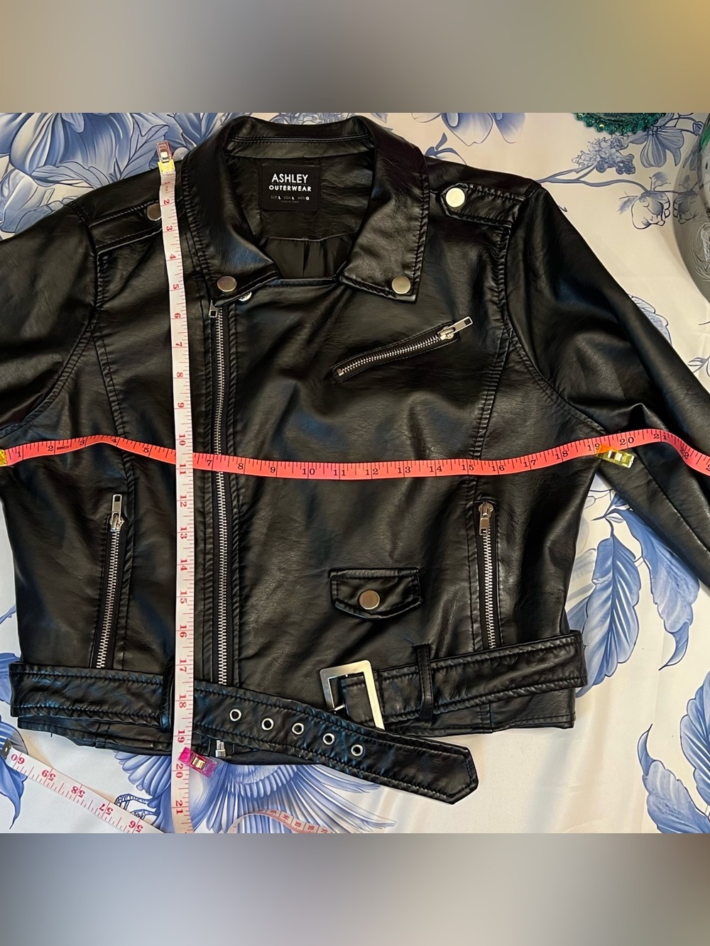 Ashley By 26 International Black Faux Leather Biker Jacket with Belt - Picture 10 of 14